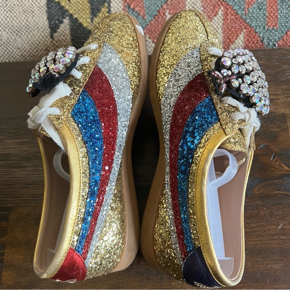 GUCCI Rare ‘Falacer’ Gold Glitter Cupid Heart Sneakers EU38 - Picture 10 of 15